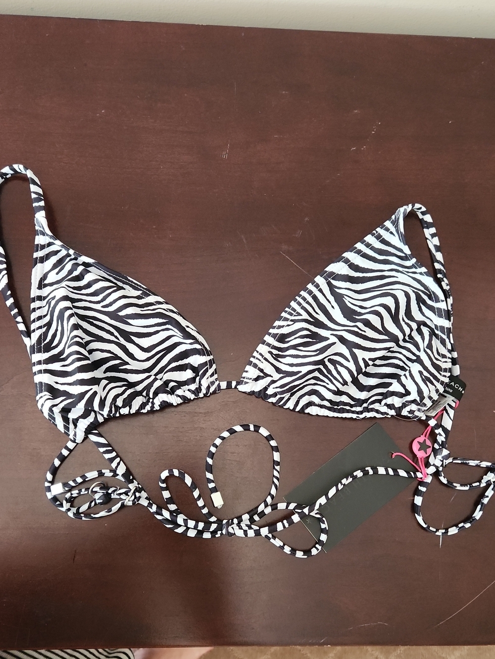 Zebra Print Triangle Bikini Top - Black & White